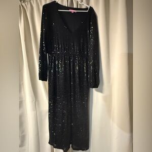 Betsey Johnson Black Sequin Long Sleeve Midi Dress